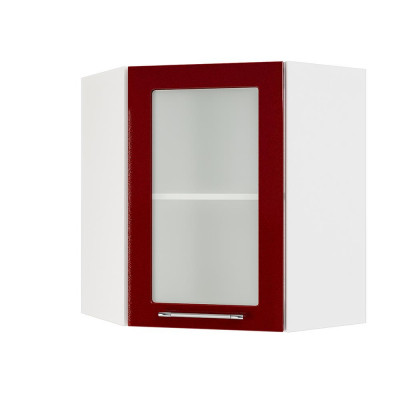 Шкаф верхний угловой со стеклом ШВУС 550 (Олива белый / металлик черный), ICM000010897