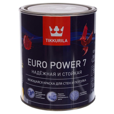 Краска Tikkurila Euro Power-7 цвет белый база А 0.9 л, SM-11601194