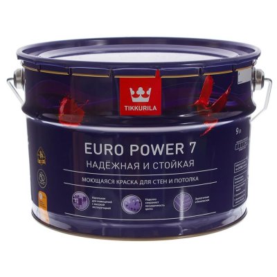 Краска Tikkurila Euro Power-7 цвет белый 9 л база А, SM-11601215
