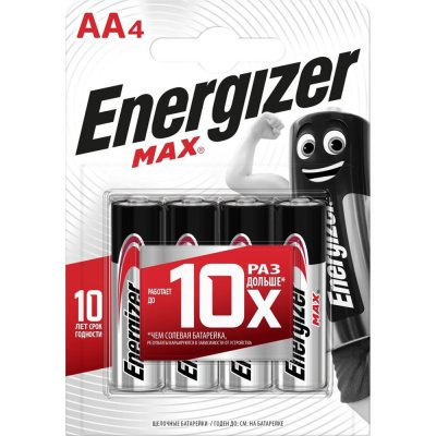 Батарейка алкалиновая Energizer MAX AA, 4 шт., SM-11912363