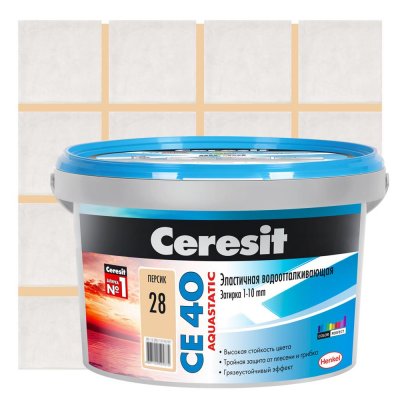 Затирка цементная Ceresit СЕ 40 водоотталкивающая 2 кг цвет персик, SM-12778290