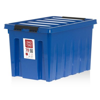 Контейнер Rox Box 58x39x35 см, 70 л, пластик цвет синий с крышкой с роликами, SM-16456379