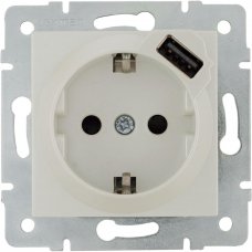 Розетка встраиваемая Lexman Виктория с заземлением, разъем USB, цвет жемчужно-белый матовый