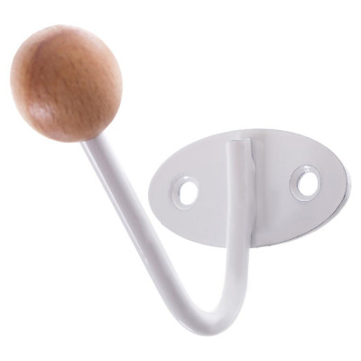 Крючок-вешалка с деревянным шариком КВД-1, цвет белый, SM-18511431