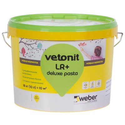 Шпаклёвка полимерная суперфинишная Weber Vetonit LR deluxe pasta 18 кг, SM-81952505