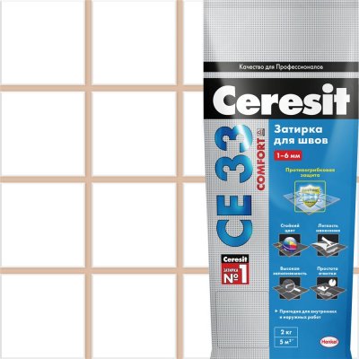 Затирка для узких швов Ceresit CE 33 «Comfort», ширина шва 2-6 мм, 2 кг, сталь, цвет карамель, SM-82040415