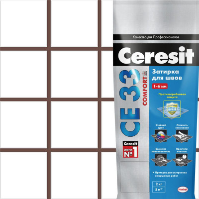 Затирка для узких швов Ceresit CE 33 «Comfort», ширина шва 2-6 мм, 2 кг, сталь, цвет тёмно-коричневый, SM-82040429