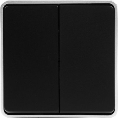 Выключатель накладной влагозащищённый Werkel Gallant 2 клавиши, IP44, цвет чёрный с серебром, SM-82063369
