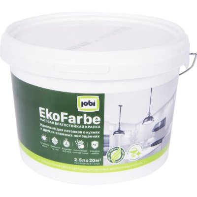Краска для кухни и ванной Jobi «Ekofarbe», цвет белый, 2.5 л, SM-82071597