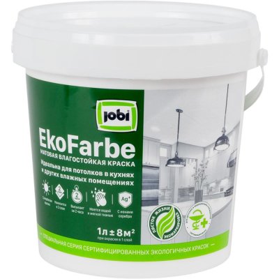 Краска для кухни и ванной Jobi «Ekofarbe», цвет белый, 1 л, SM-82071598