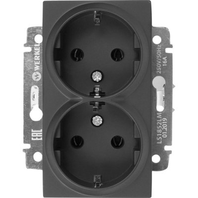 Розетка двойная встраиваемая Werkel с заземлением, цвет чёрный, SM-82125399