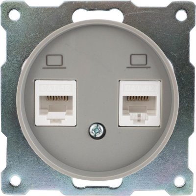 Розетка компьютерная двойная встраиваемая Onekey Florence RJ45, UTP cat 5e, цвет серый, SM-82127035