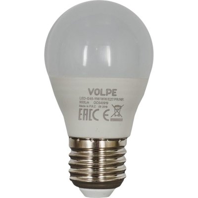 Лампа светодиодная Volpe Norma E27 220 В 11 Вт шар 900 лм, тёплый белый свет, SM-82303267