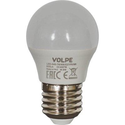 Лампа светодиодная Volpe Norma E27 220 В 7 Вт шар 600 лм холодный белый свет, SM-82314007