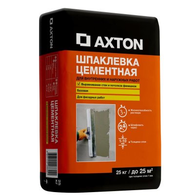 Шпаклевка цементная Axton базовая, 25 кг, SM-82366223