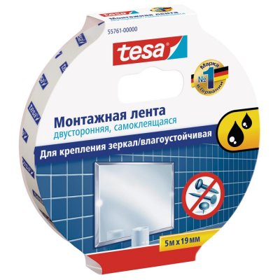 Лента клейкая двусторонняя для крепления зеркал Tesa Powerbond 19 мм x 5 м цвет белый, SM-82382251