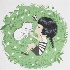 Картина на холсте «Девочка с котом» 30x30 см
