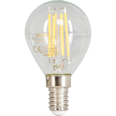 Лампа светодиодная филаментная Osram E14 220 В 5 Вт шар прозрачная 520 лм тёплый белый свет, для диммера, SM-82455735
