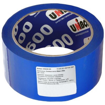 Лента клейкая упаковочная Unibob 48 мм x 66 м, цвет синий, SM-82678126