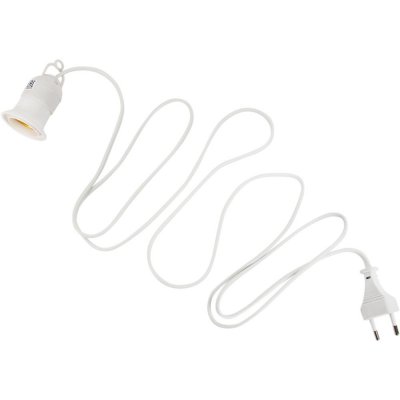 Патрон пластиковый для лампы E27, с выключателем, цвет белый, SM-82923755