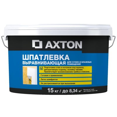 Шпаклёвка Axton для сухих и влажных помещений полимерная 15 кг, SM-83000336