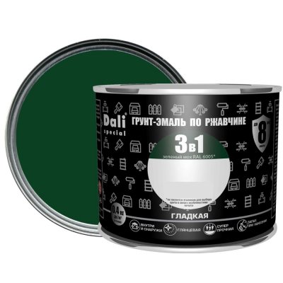 Эмаль по ржавчине 3 в 1 Dali гладкая цвет зелёный мох 0.4 кг, SM-83372407
