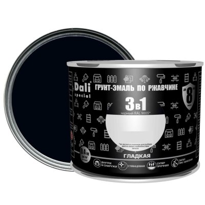 Эмаль по ржавчине 3 в 1 Dali гладкая цвет чёрный 0.4 кг, SM-83372431