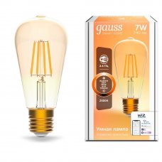 Лампа умная светодиодная филаментная Gauss E27 220-240 В 7 Вт груша 740 лм тёплый белый свет