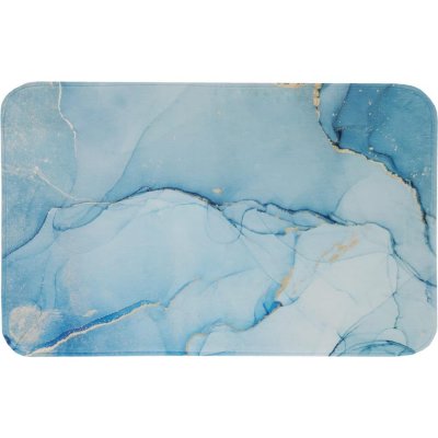 Коврик для ванной комнаты Swensa Marble 80x50 см цвет голубой с золотом, SM-83784085
