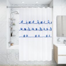 Штора для ванны Bacchetta Birdies Blu с кольцами 180x200 см полиэстер , цвет мультиколор