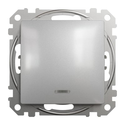 Выключатель встраиваемый Schneider Electric Sedna Design 1 клавиша с подсветкой, цвет алюминий, SM-84830110