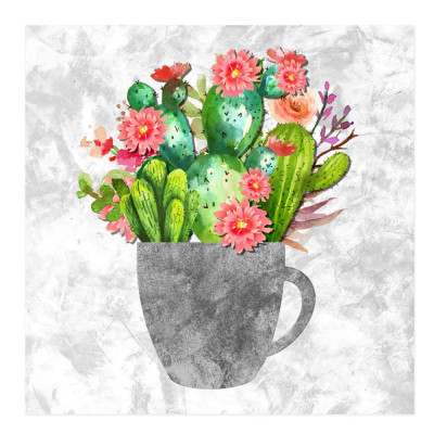 Картина на холсте Кактусы в чашке 30x30 см, SM-85999114