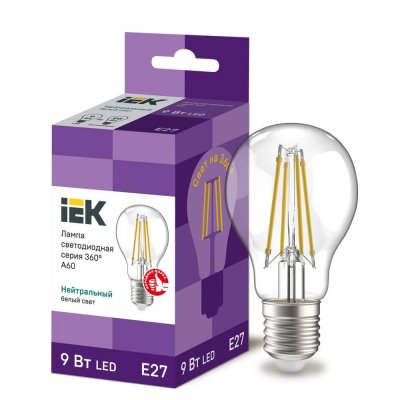 Лампа светодиодная IEK E27 175-250 В 9 Вт груша прозрачная 1080 лм нейтральный белый свет, SM-87404251