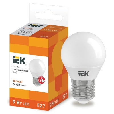 Лампа светодиодная IEK E27 175-250 В 9 Вт шар матовая 810 лм теплый белый свет, SM-87405605