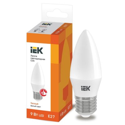 Лампа светодиодная IEK E27 175-250 В 9 Вт свеча матовая 810 лм теплый белый свет, SM-87405777