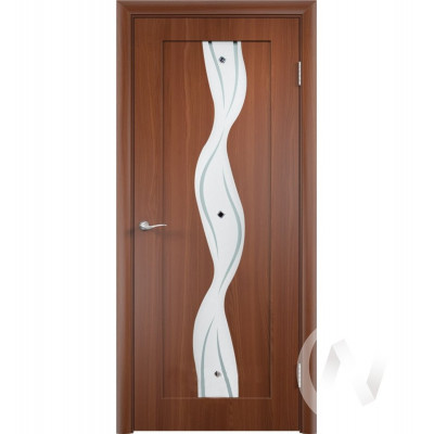 Дверь ПВХ Тип Водопад, 90, ост,  итальянский  орех, стекло с фьюзингом, NK58013