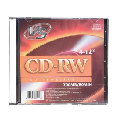 CD-диск VS CD-RW, 0.7 ГБ, Slim Case, 12x, 1 шт, BT-0118240