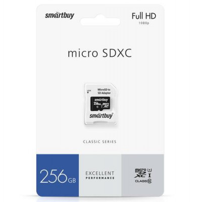 Карта памяти Smartbuy microSDXC 256 ГБ [SB256GBSDCL10-01], BT-1098506