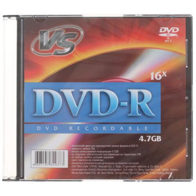 DVD-диск VS DVD-R, 4.7 ГБ, Slim Case, 16x, 1 шт, BT-1301990