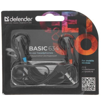 Проводные наушники Defender Basic 634 черный, BT-5358568