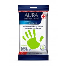AURA Влажные салфетки антибактериальные Derma Protect ЛИМОН pocket-pack 15шт