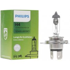 Галогенная лампа, Philips, LongLife EcoVision, H4 (P43t), 12V, 60/55W, уп. 1 шт., картонный короб