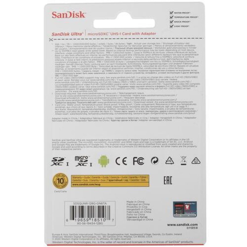 Карта памяти microsdxc sandisk ultra 128 гб sdsqunr 128g gn6mn
